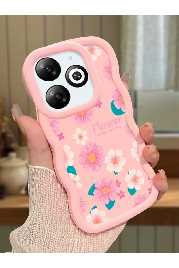 Infinix Smart 8 Compatible Shockproof Simple Pink Silicone Phone Case Cover Flower Pattern
