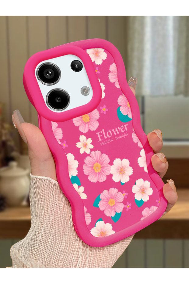 Poco X6 5g Compatible Shockproof Simple Red Silicone Phone Case Cover Flower Pattern