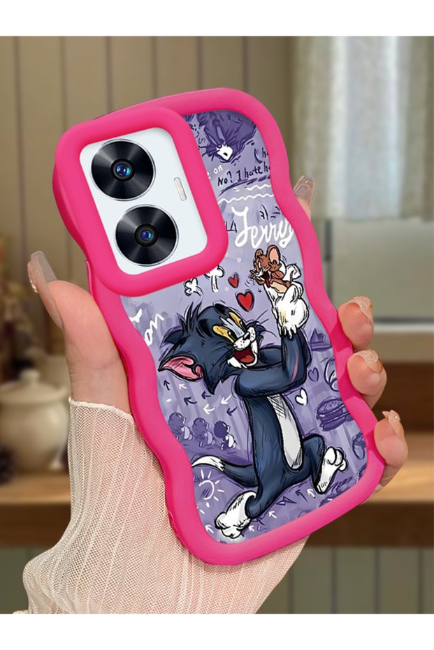 Realme C55 Compatible Shockproof Simple Red Silicone Phone Case Tom and Jerry Pattern