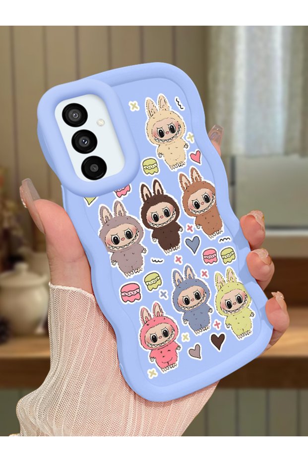 Samsung Galaxy M23 Compatible Shockproof Simple Blue Silicone Phone Case Labubu Pattern