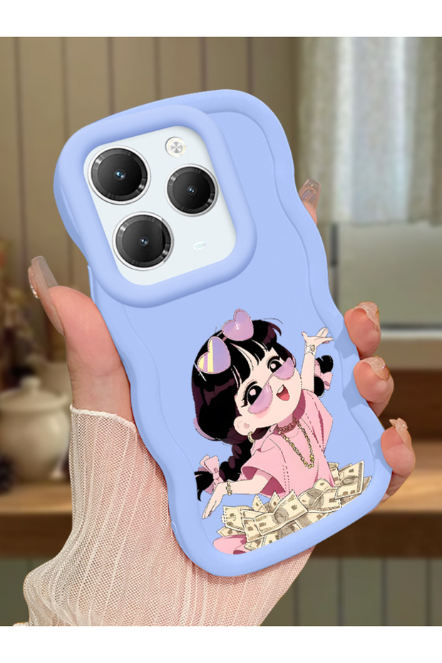 For Infinix Hot 40 Pro Compatible Shockproof Simple Blue Silicone Phone Case Cute Girl Pattern