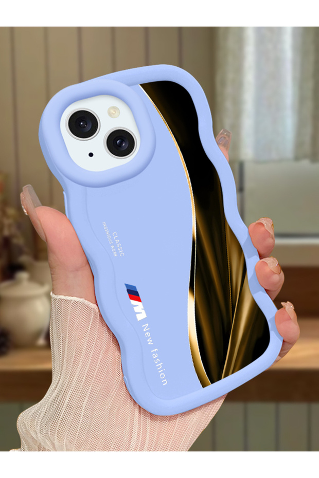 iPhone 14 Plus Compatible Shockproof Simple Blue Silicone Phone Case Bmw Pattern