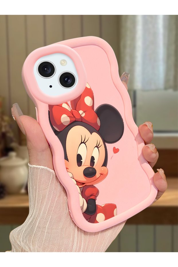 iPhone 13 Compatible Shockproof Simple Pink Silicone Phone Case Minnie Pattern