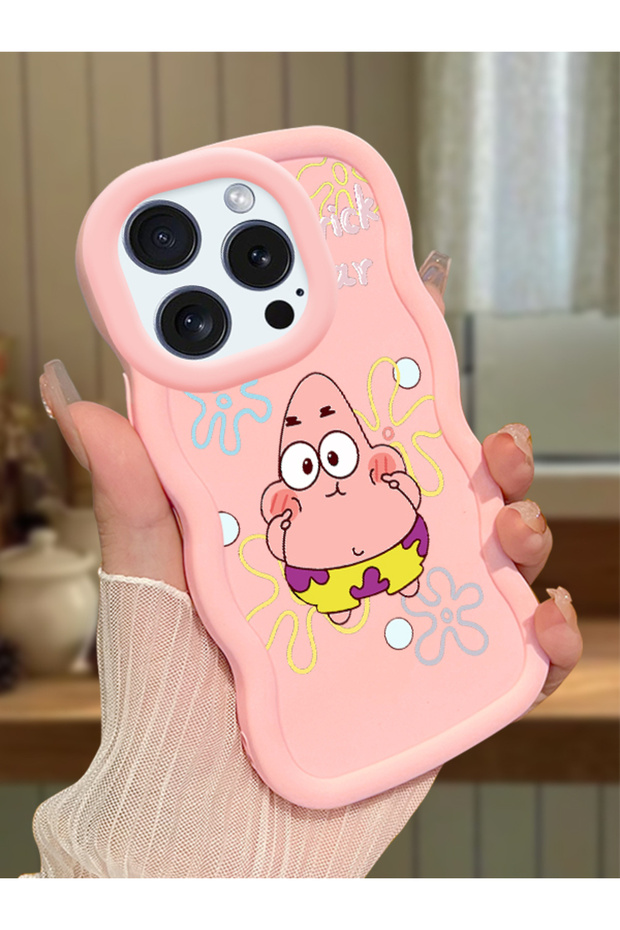 iPhone 15 Pro Max Compatible Shockproof Simple Pink Silicone Phone Case Spongebob Pattern