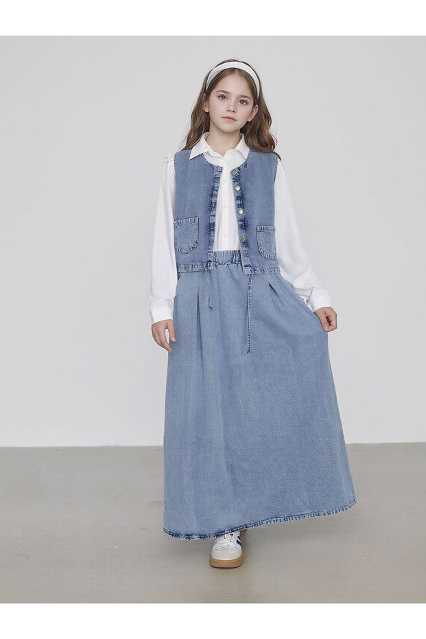 Girl's Jean 3 Piece Set Jeans Jacket Pants Shirt Stylish Combination-Aüt-1007