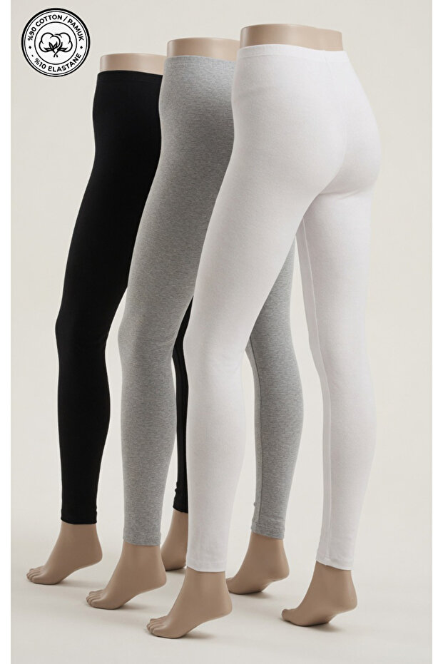 3-Pack Long Straight Women's Tights - 90% Cotton - 611