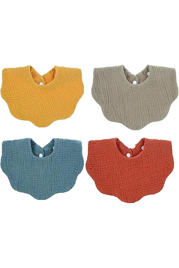 4 Pcs Baby Bandana Dribble Bibs,4-Layer Cotton Muslin Soft and Absorbent Drool Bibs with Adjustable Snaps for Newborns and Toddlers