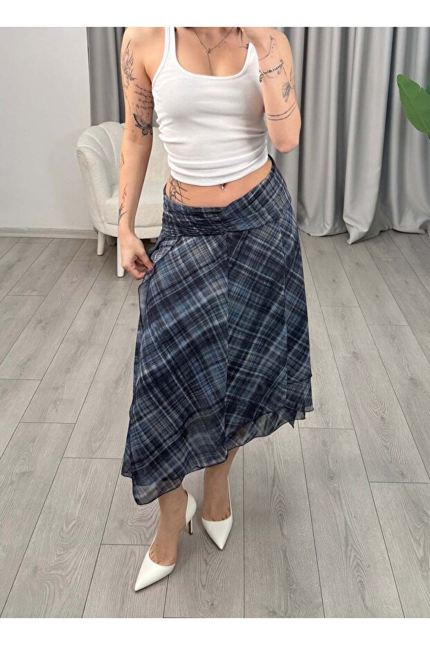 Viera Plaid Skirt Blue