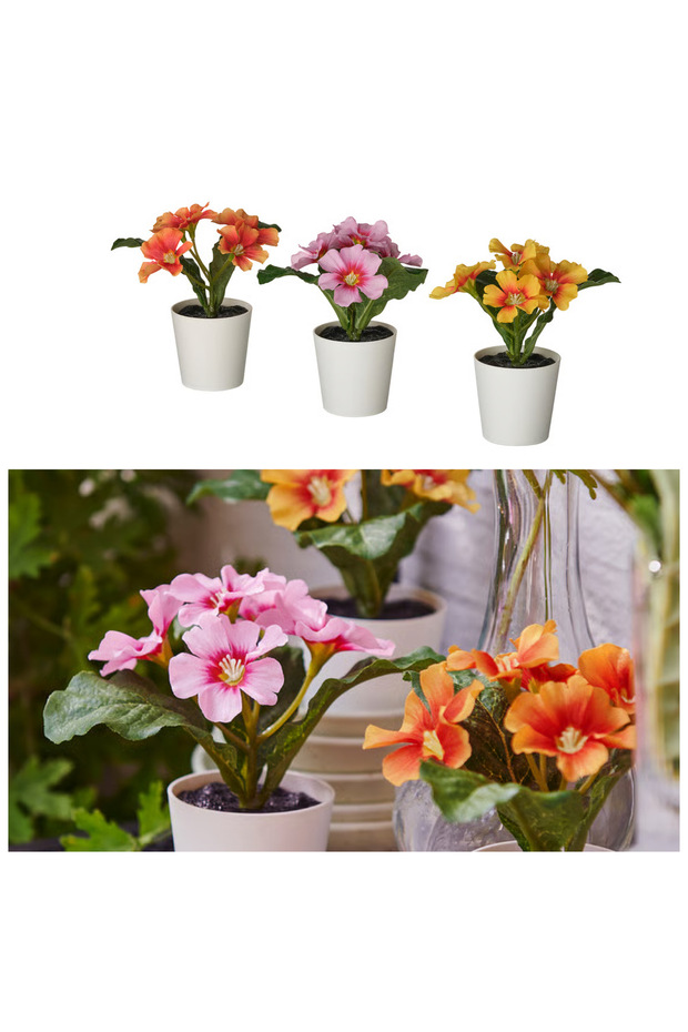 Fejka Set of 3 Cornflower 14 cm Potted Artificial Flower Plant