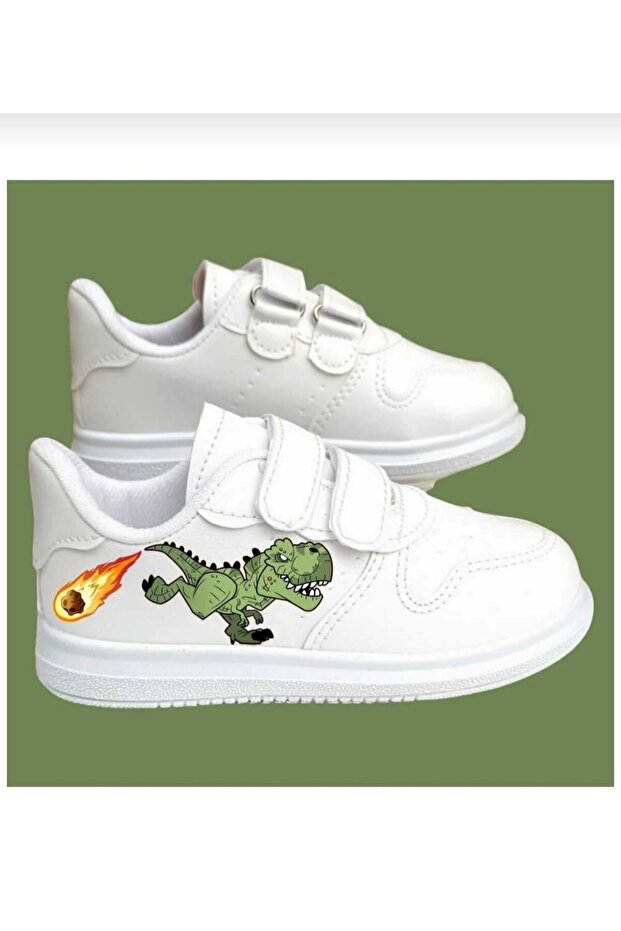 Green Dino Flame Printed Boys' Sneakers