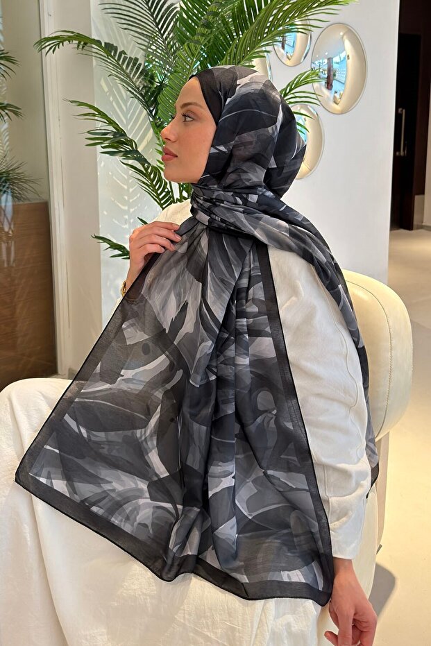 Brush Pattern Soft Shawl Black - 4