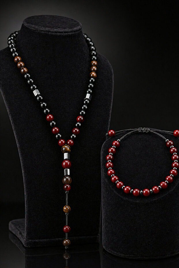Men's Bijouterie Beaded Necklace Bracelet Set Beaded Necklace Tassel Set