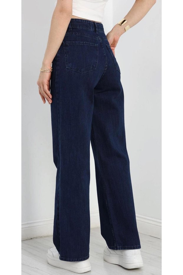 New Season High Waist Recovery-Friendly Flexible Loose-Fitting Women's Navy Blue Palazzo Jeans