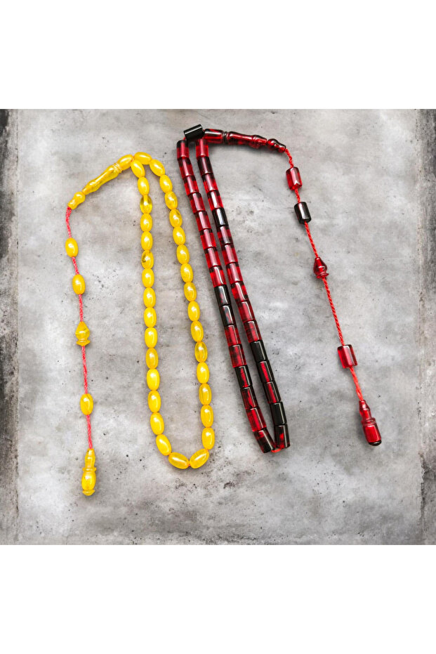 Cut and Carved Two-In-One Ankle-Length Fire Amber Prayer Beads