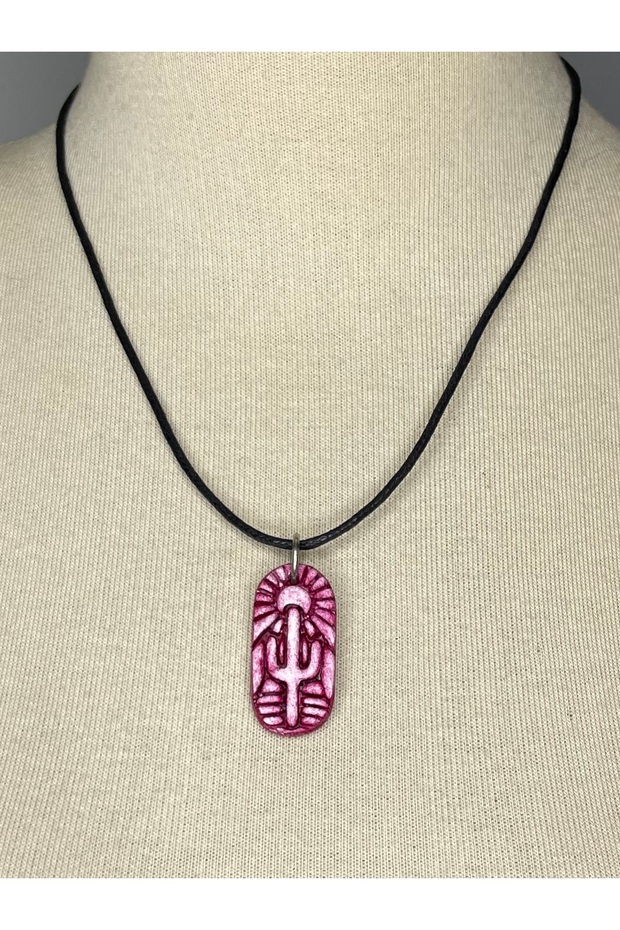 Desert Cactus Sun Symbol Design Handmade Ceramic Porcelain Necklace