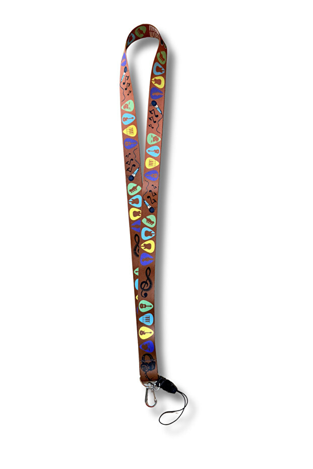 Music and Guitar Patterned Neck Lanyard – Card Holder & Keychain & Phone Strap