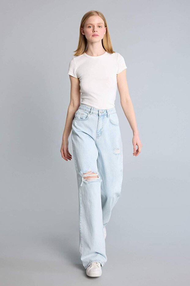 100% Cotton Straight Wide Trousers H5366Ax26Sm