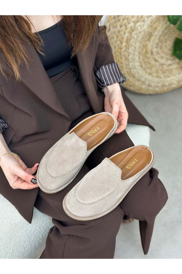 Beige Genuine Suede (Sweet) Women's Sabo Slippers