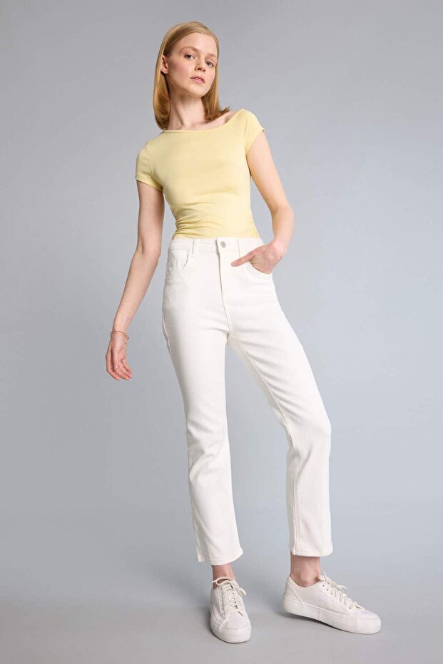 Crop Flare Fit High Waist Cut-Off Ankle Length Jean Pants H5368Ax26Sm