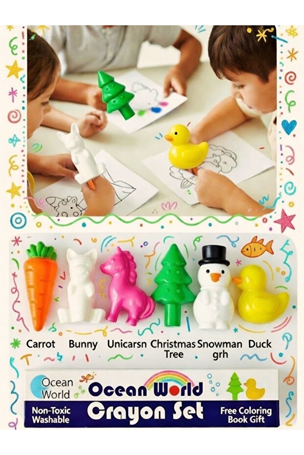 24 Pieces Kids Non-Toxic Crayon Set with Coloring Book – Safe Fun Shaped Washable Crayons