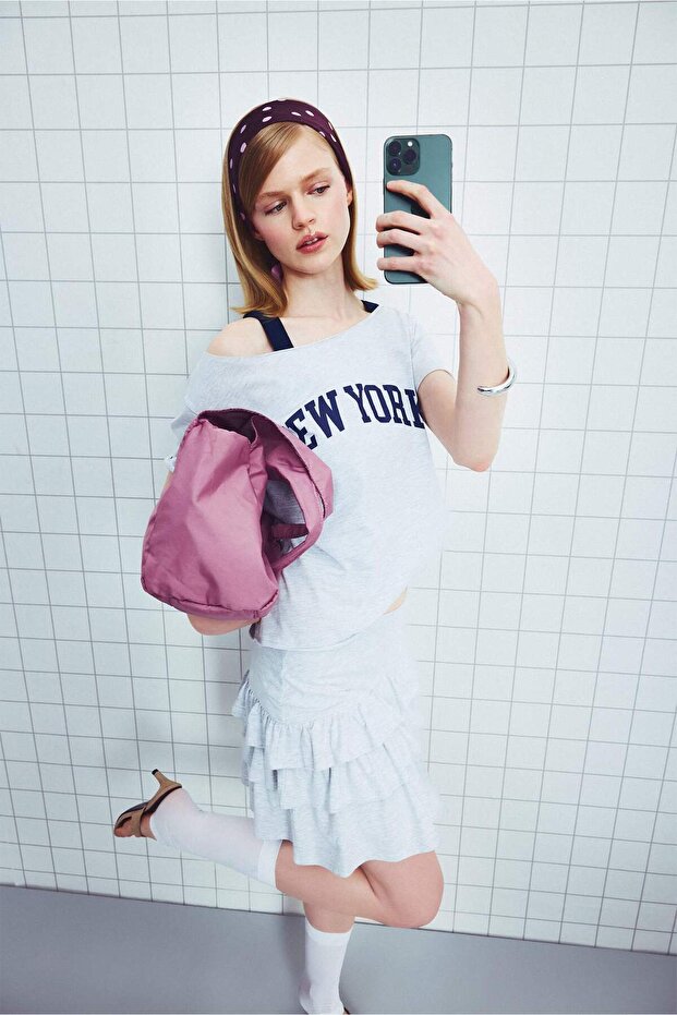 Loose Fit Boat Neck Printed T-Shirt H5166Ax26Sm