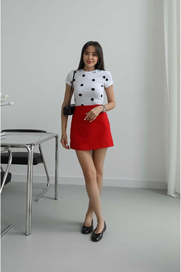 Red Kiera High Waist Shorts Skirt