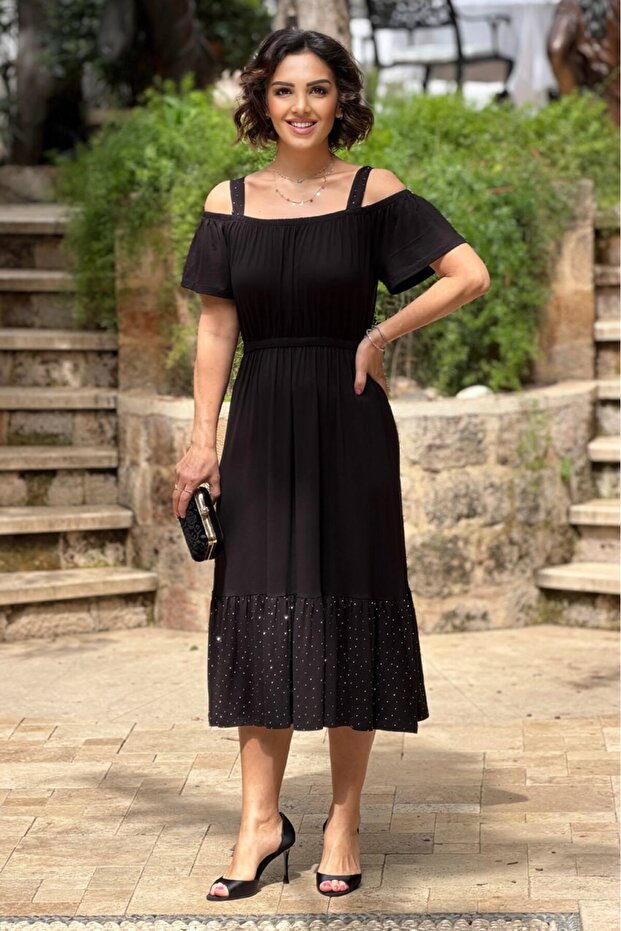 Black Strappy Stoned Madonna Dress
