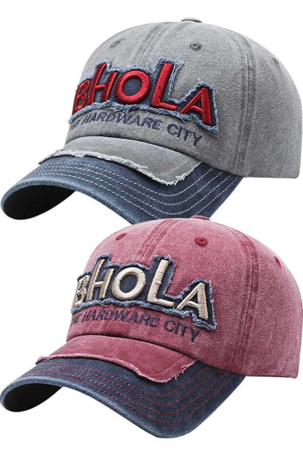 Unisex Vintage Bhola Embroidered Adjustable Baseball Cap Hat Set of 2