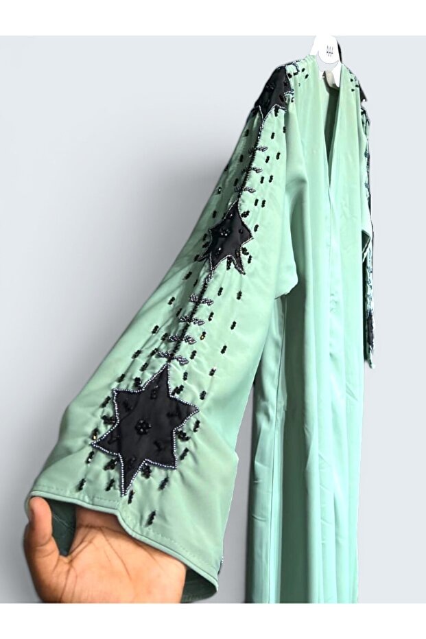 Mint green open abaya
