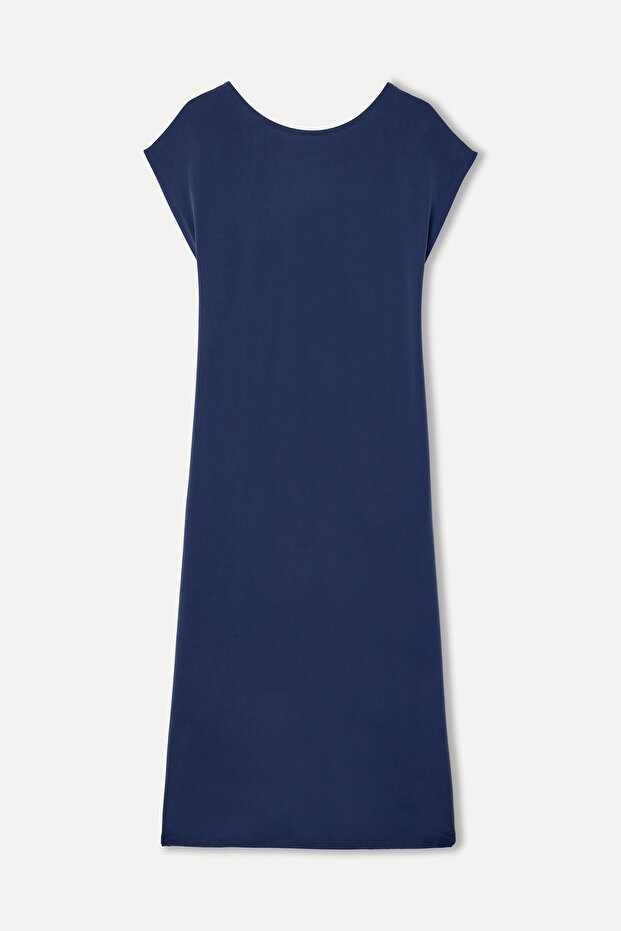 Women's Navy Blue Short Sleeve Midi Dress