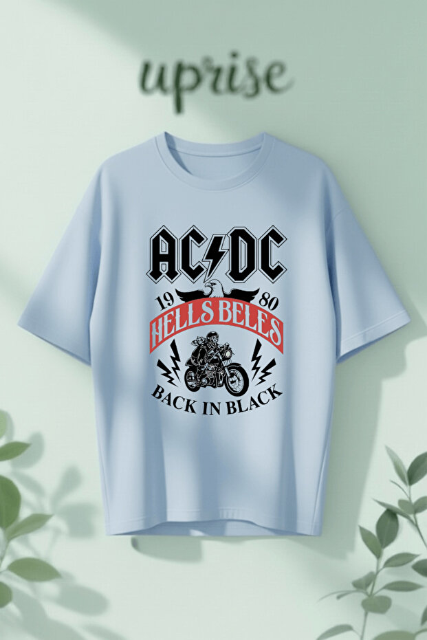 تي شيرت AC DC Hells Back In Black مطبوع من القطن بمقاس كبير