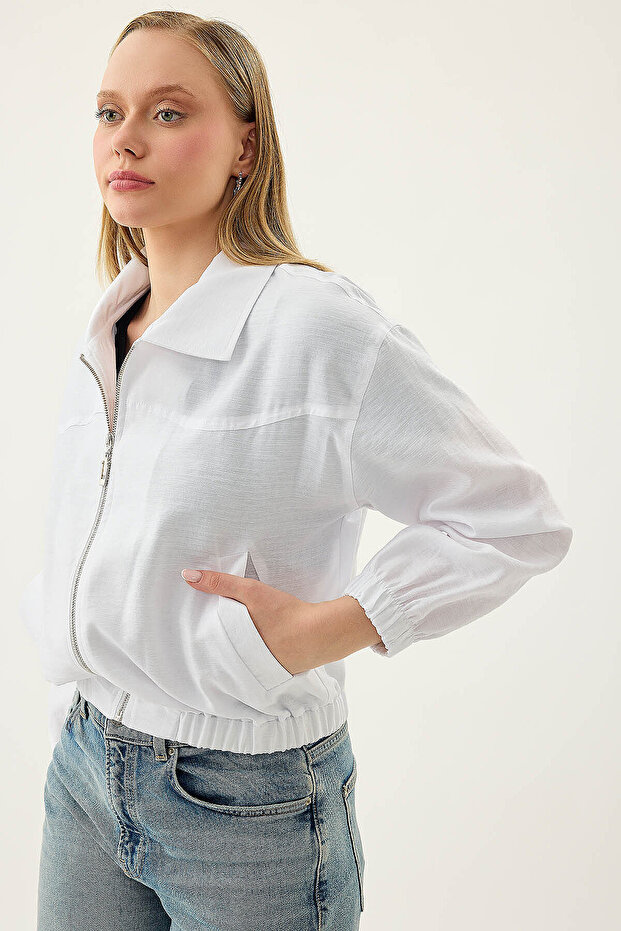 Bomber Jacket with Front Zipper Pocket - 2