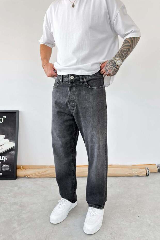 Textured Smoked Basic Baggy Pants