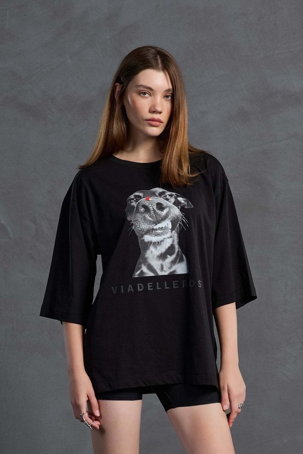 Black Printed Oversize T-Shirt 18036