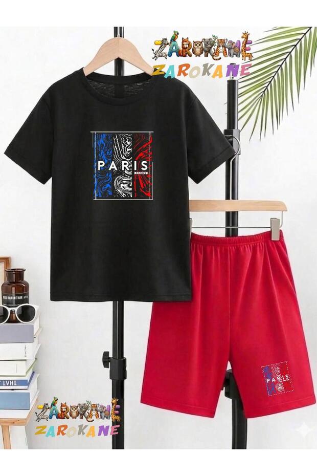 Paris Colorful Design Printed Top and Shorts/T-Shirt Summer Kids' Two-Piece Set
