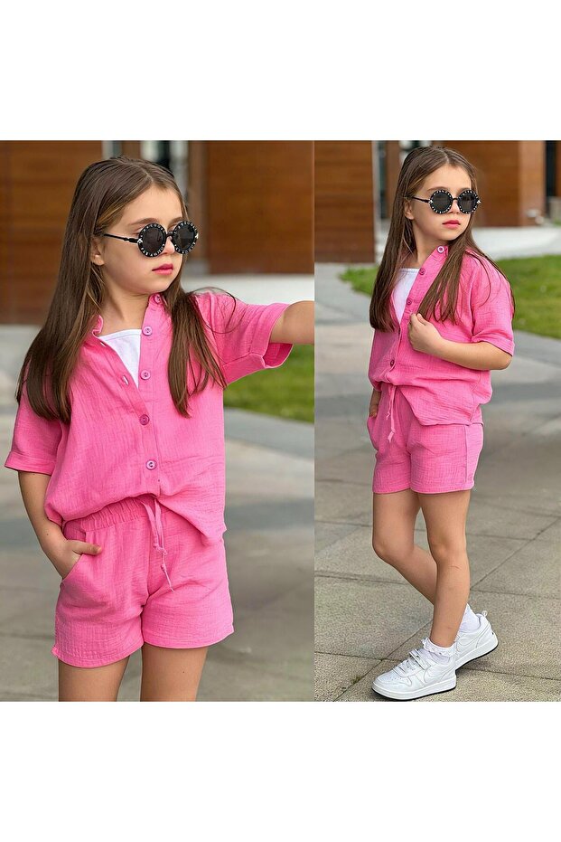 Girl's Pink Muslin Shorts Set – Summer Comfortable & Stylish Combination 5001P