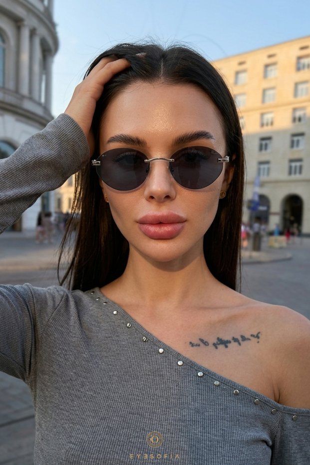 Cartiess Unisex Ellipse Black Silver Frame Ultra Light Uv400 Filtered Sunglasses