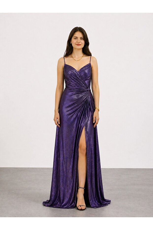 Slit Detailed Evening Dress 10032