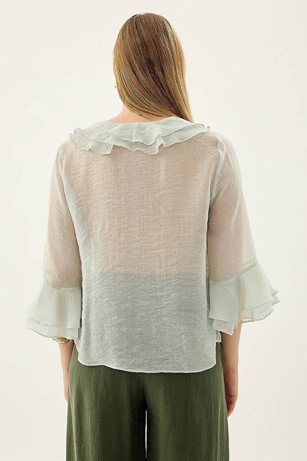 Buttoned Front Ruffled Blouse - 5