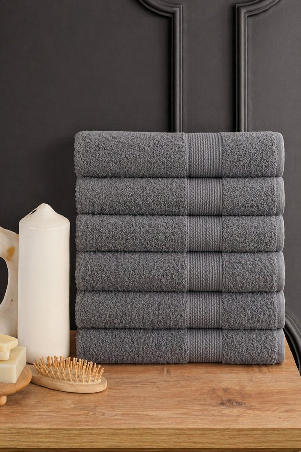 Blanc Set of 6 50X90Cm Hand, Face & Hair Towels | Towel | Hand Towel | Bath Towel I Dowry Towel - Anthracite