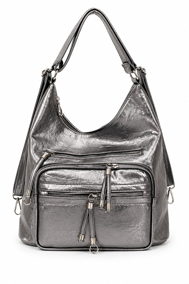 Soft Faux Leather Multi-Compartment Women's Bag with Back and Shoulder Straps