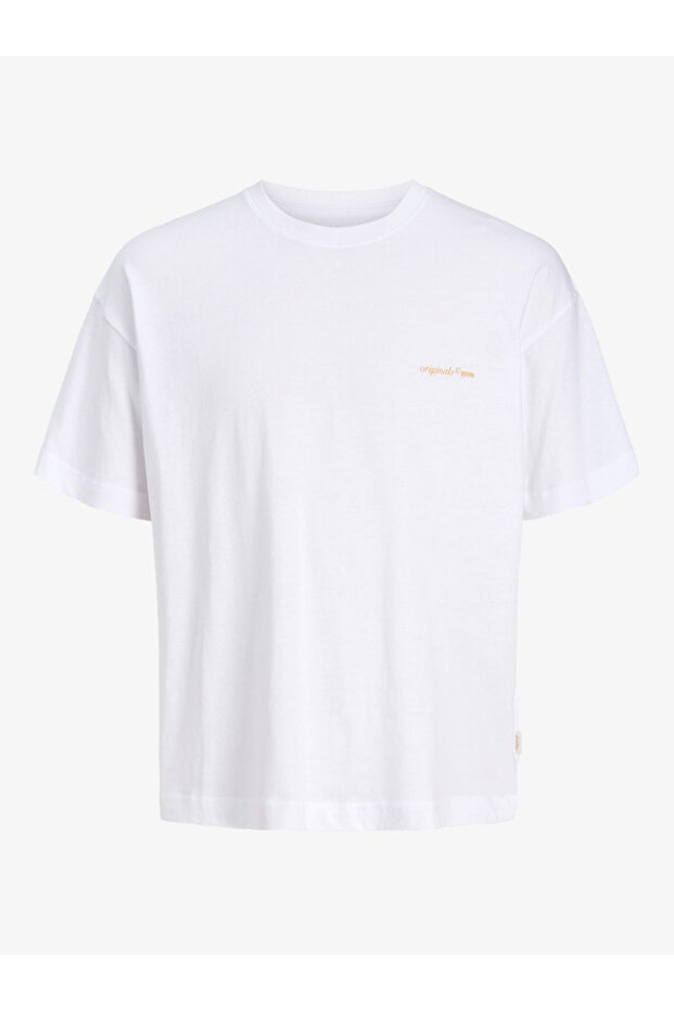 Men White Graphic Cotton Crew Neck T-Shirt