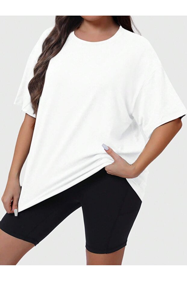 Women's Oversize Basic T-Shirt 100% Cotton Loose Comfortable Fit Crew Neck