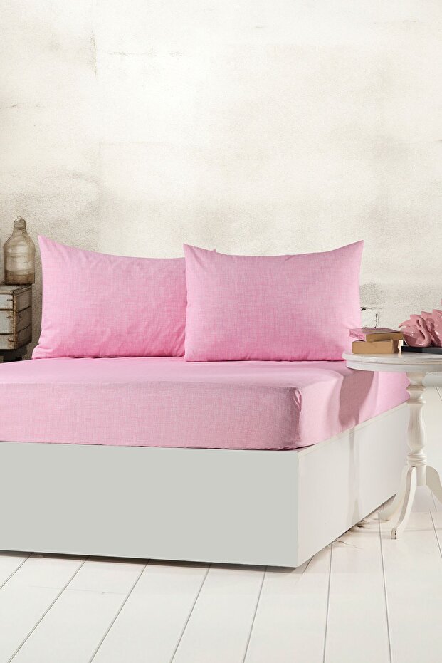 Tekstilla Rosa Elastic Fitted Powder Color Double Pillowcase Sheet Set