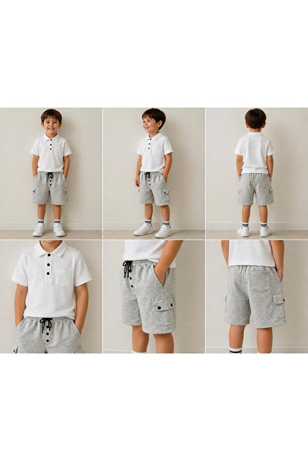 Boy's Polo Collar Buttoned T-Shirt Bottom Top Set