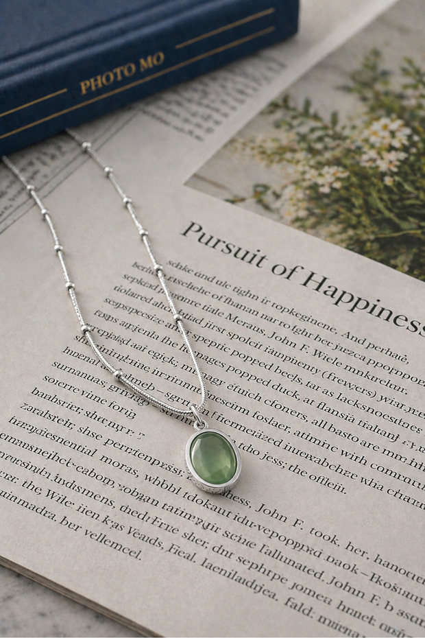 Mint Blue-Gold Oval Stone Gold Color Bulk Chain Cat's Eye Stainless Steel Minimal Gold Necklace