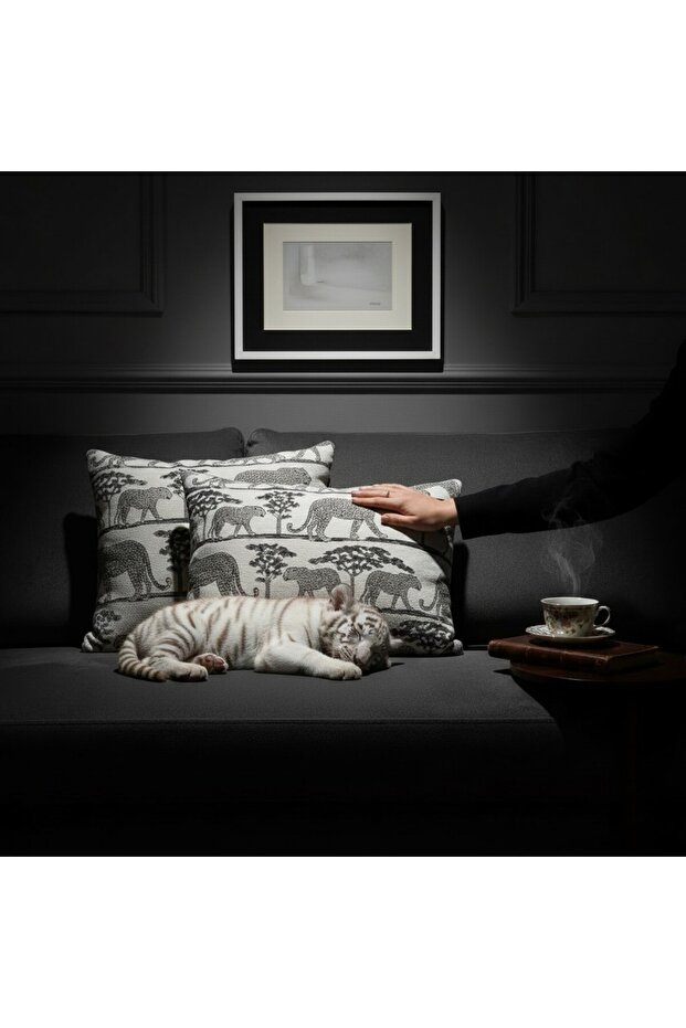 Special Woven Seguella Tiger Patterned Luxury Throw Pillow Set Premium Quality Decorative Series