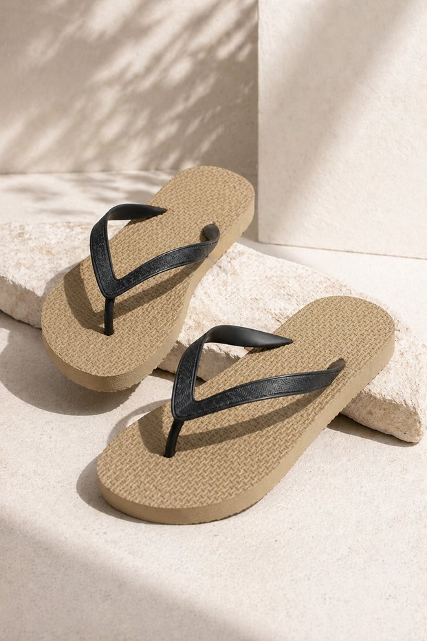 Women's Comfortable Basic Flip Flops Beach Slippers Flipflops Pool Slippers Beige Black