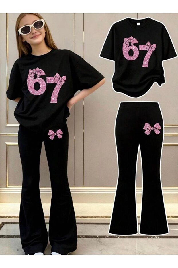 Girls' 67-Bow Printed T-Shirt Spanish Pantalon Set