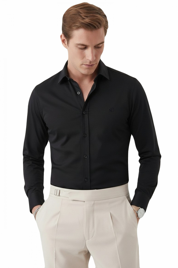 Black Wrinkle-Free Easy-Iron Lycra Men's Shirt – Comfortable Fit New Season 2602610